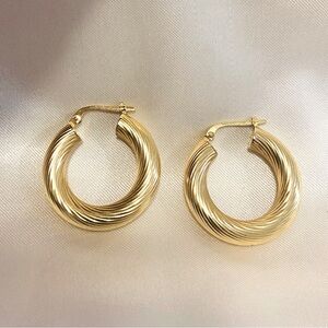14k Gold Twisted Hoop Earrings Italy 585